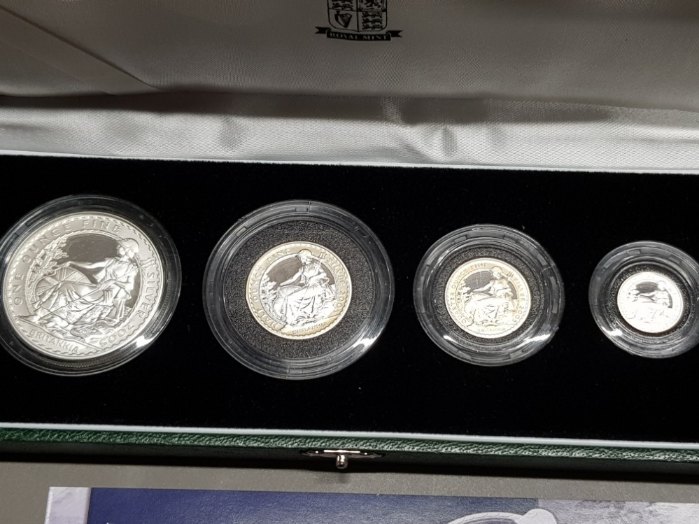 UK ROYAL MINT 2005 BRITANNIA FOUR COIN SILVER PROOF SET ONE OZ, HALF OZ, QUARTER OZ, AND TENTH OZ IN - Image 2 of 3