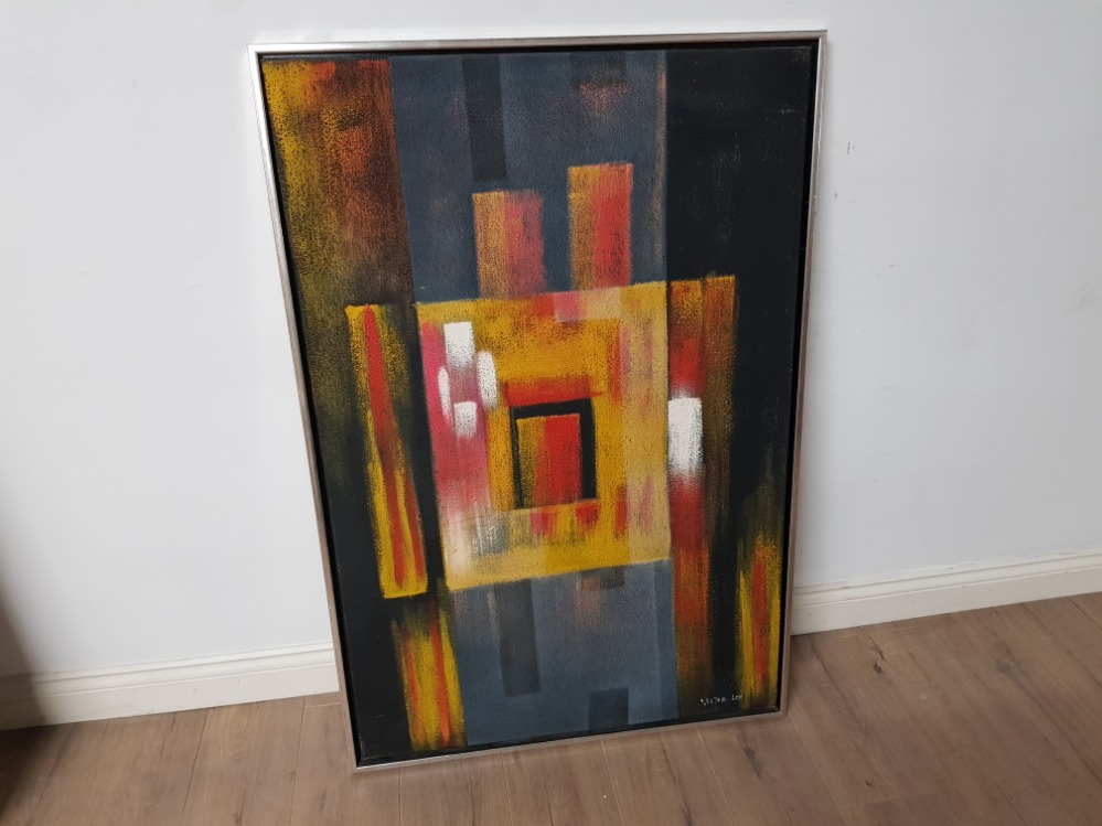 VICTOR LEE ABSTRACT OIL ON CANVAS PAINTING FRAMED 80CMS X 120CMS