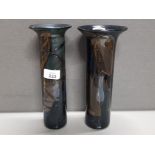 2 UNCOMMON LARGE GUERNSEY ISLAND STUDIO GLASS AZURENE VASES ONE WITH TRAILED DECORATION