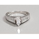 14CT WHITE GOLD DIAMOND MARQUISE RING APX 1.10CT 4.3G SIZE O