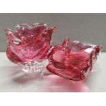 HOSPODKA CZECH VASE PINK CASED AND CLEAR BASE TOGETHER WITH SIMILAR WIDE DISH