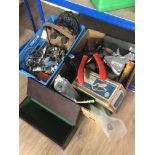 2 BOXES CONTAINING ANGLE GRINDER SUPPORT SHEARS ETC