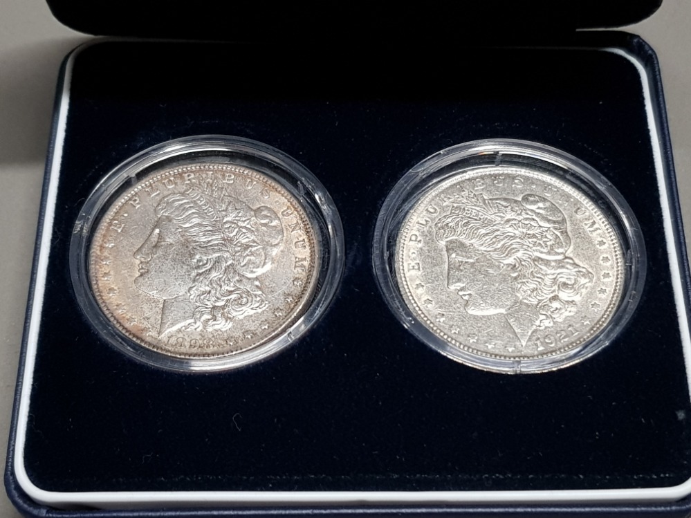 2 SILVER USA DOLLARS 1898 AND 1921 IN PRESENTATION BOX - Image 2 of 3