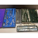 3 CASED VINTAGE COMPASS SETS