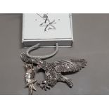 SILVER STAMPED 925 BUTTERFLY PENDANT ON CHAIN PLUS 2 ANIMAL BROOCHES OWL AND EAGLE