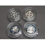 SET OF 4 UK ROYAL MINT 1 POUND SILVER PROOF COINS 1998, 1999, 2000 AND 2001 IN PRESENTATION CASE