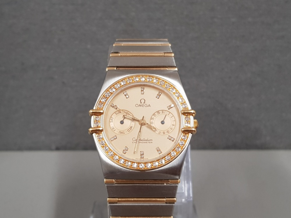 BI-METAL OMEGA GENTS WATCH CHAMPAGNE DIAL WITH DOT DIAMOND BEZEL WITH BOX NO PAPERS IN GOOD - Image 2 of 3