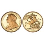 1893 QUEEN VICTORIA PROOF GOLD TWO POUNDS COIN, FROM THE PROOF SETS OF THE YEAR, SMALL CONTACT MARKS