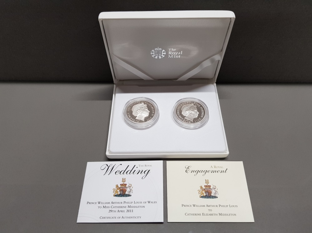 TWO UK ROYAL MINT 2011 ROYAL WEDDING 5 POUND SILVER PROOF COINS FROM ENGLAND AND ALDERNEY HOUSED - Image 3 of 3