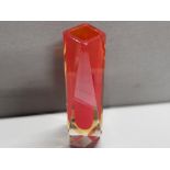 MURANO ART GLASS SOMMERSO RED AND ORANGE MANDRUZZATO FACETED 81/2 INCH VASE