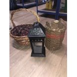 WICKER TWIN HANDLED FLAGON WICKER BASKET AND CANDLE LANTERN