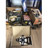 2 BOXES OF MISCELLANEOUS TOOLS INC BLACK AND DECKER POWER SANDER HAMMERS ETC