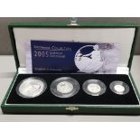 UK ROYAL MINT 2005 BRITANNIA FOUR COIN SILVER PROOF SET ONE OZ, HALF OZ, QUARTER OZ, AND TENTH OZ IN