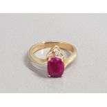 14CT GOLD RUBY AND DIAMOND RING 3.5G SIZE K