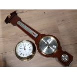 REPRODUCTION BRASS EFFECT PORTHOLE CLOCK AND WALL BAROMETER