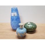 3 PIECES OF GLAZED STUDIO CRYSTALLINE POTTERY INCLUDING VASE MARKED DAVE WILLIAMS DESK ORNAMENT