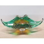 LARGE 12 INCH DOUBLE CASED TANGERINE LIME AND CLEAR GLASS CZECH LIPS DISH BY JOSEF HOSPODKA