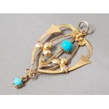 9CT GOLD TURQUOISE PENDANT 1.8G