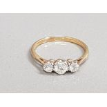 18CT GOLD THREE STONE DIAMOND RING APX .40CT 2.2G SIZE O