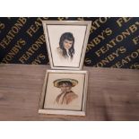 PAIR OF PRINTS OF MEXICAN CHILDREN INDISTINCT SIGNATURE WITH KEYSTONE FRAMES