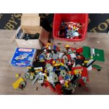 RED LEGO BOX CONTAINING MISCELLANEOUS PIECES OF LEGO ALSO INCLUDES MECCANO