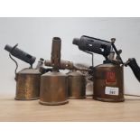 ORIGINAL BRASS SIEVERT BLOW TORCH TOGETHER WITH ANGLO SWEDISH BRASS BLOWTORCH PLUS 2 OTHERS