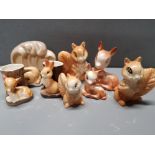 8 PIECES OF HORNSEA POTTERY SQUIRRELS AND DOE PLUS RARE FISH TROUGH