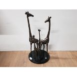 A LARGE STEEL FIGURE OF A FAMILY OF 4 GIRAFFES 55CM TALL