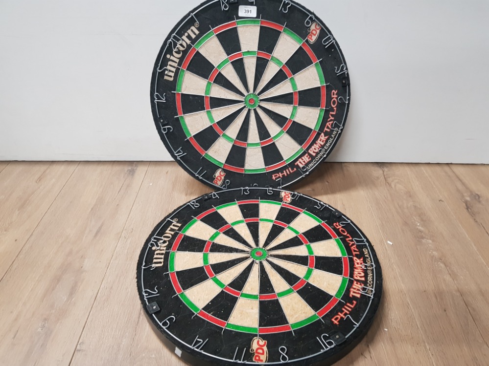 A PAIR OF PHIL THE POWER TAYLOR UNICORN DART BOARDS