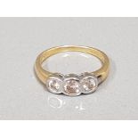 18CT GOLD THREE STONE DIAMOND RING APX .50CT 3.1G SIZE L