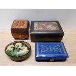 4 ASSORTED DECORATIVE BOXES INC FLORAL PATTERNED WOODEN CHEST