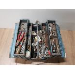 A CANTILEVER TOOL BOX WITH CONTENTS SUCH AS SPANNERS PLIERS ETC