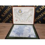 2 FRAMED REPRODUCTION MAPS INC REGIONES INVNDATA TOGETHER WITH SAXTONS MAP OF CHESHIRE 1577