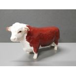 BESWICK HEREFORD BULL WITH GREEN LABEL IN GOOD CONDITION 20CMS X 12CMS