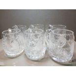 6 CUT GLASS CRYSTAL TANKARDS WITH GRAPE AND PINEAPPLE DESIGN 1.1KG