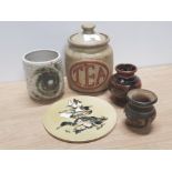 5 PIECES OF STUDIO POTTERY TREMAR TEA JAR PLUS MALLARD PLAQUE ETC