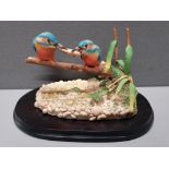 AYNSLEY MASTERCRAFT HAND PAINTED SCULPTURE OF 2 KING FISHERS WITH ORIGINAL BOX