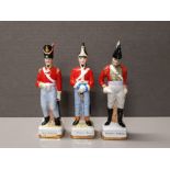 3 PORCELAIN MILITARY CABINET PIECES LINE INFANTRY DRAGOON GUARDS GRENADIER COMPANY 17CMS
