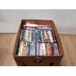 A BOX OF ASSORTED DVDS INC THE HANGOVER CABIN FEVER ETC