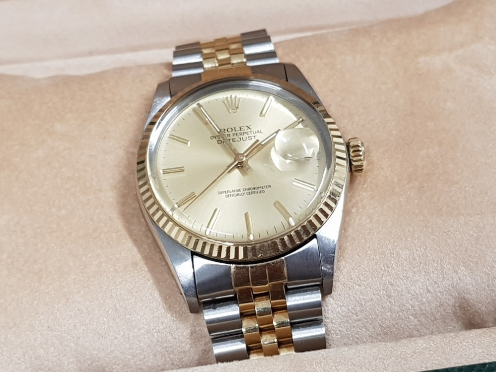 ROLEX GENTS JUSTDATE BI-METAL WATCH WITH CHAMPAGNE DIAL JUBILEE BRACELET AUTOMATIC MOVEMENT 1985