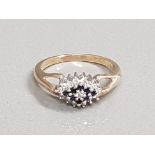 9CT GOLD SAPPHIRE DIAMOND RING 2.9G SIZE N