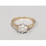9CT GOLD DIAMOND CLUSTER RING APX .33CT 2G SIZE O