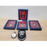 4 BOXED DECORATIVE COLLECTORS POCKET WATCHES PLUS ONE OTHER