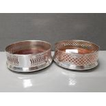 2 X STERLING SILVER HALLMARKED BOTTLE COASTER WITH MAHOGANY INSERT 12CMS