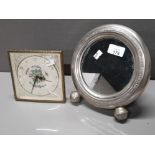 PORTHOLE DRESSING TABLE MIRROR WITH SILVER EFFECT FRAME PLUS VINTAGE GILT FRAMED CLOCK WITH TAPESTRY