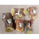 EARLY FAUNA PICES BY HORNSEA POTTERY 5 WALL POCKETS