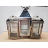 A PAIR OF CHROME CANDLE LANTERNS PLUS ONE OTHERB