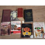 LOT OF 8 HARDBACK BOOKS OF WHICH 3 ARE ANTIQUE ROAD SHOW PRICE GUIDES AND 3 SUPERNATURAL THEMED