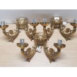 SET OF 3 VERY HEAVY QUALITY BRASS TWIN BRANCH WALL LIGHTS