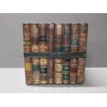 HUNTLEY AND PALMER EDWARDIAN BISCUIT TIN IN THE FORM OF SELECTION OF LEATHER BOUND VOLUMES MARKED
